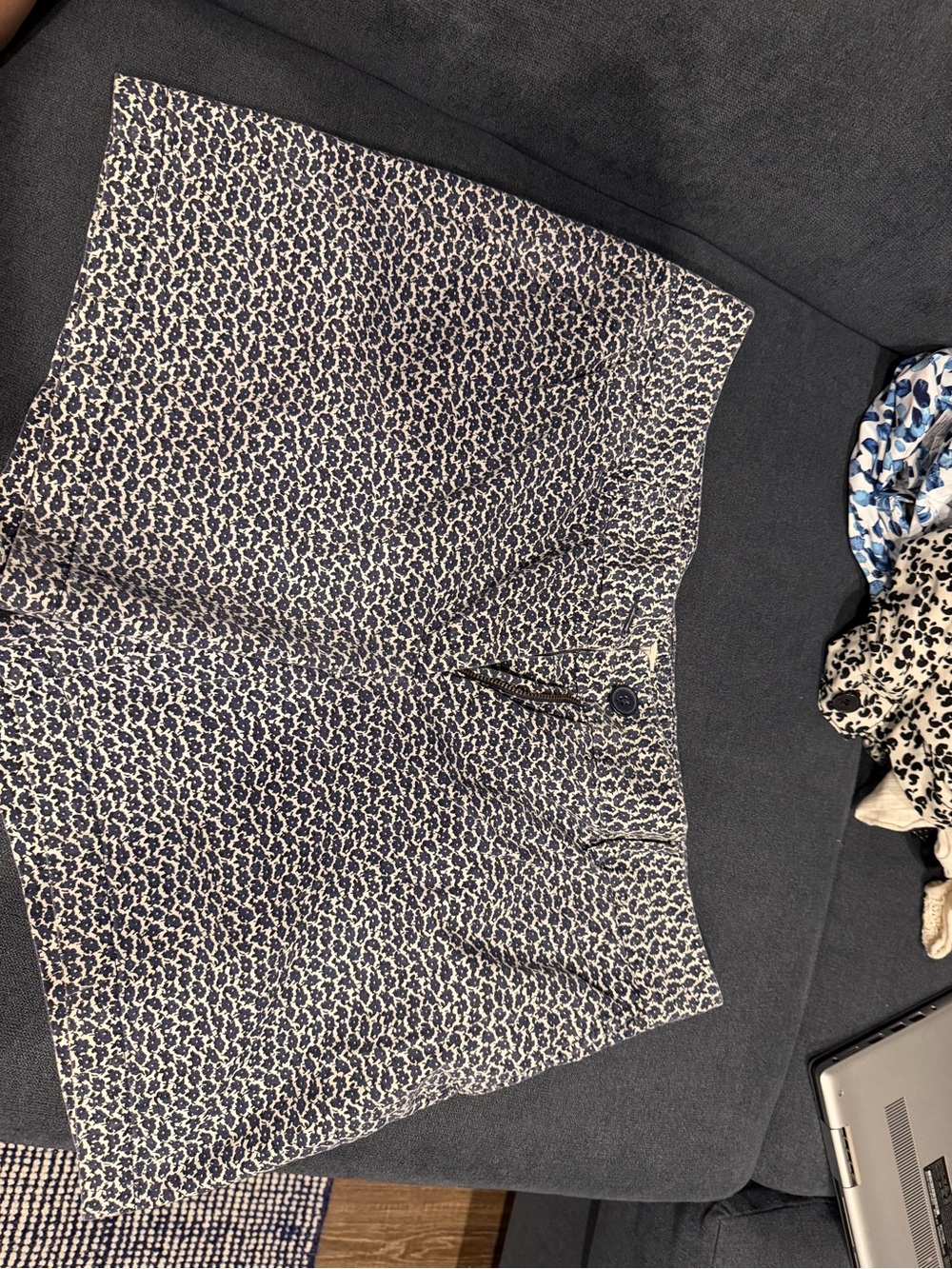 LOFT Navy and Cream Floral-Print Mini Skirt